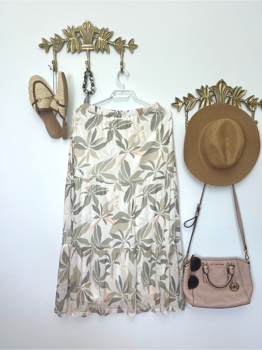 🆕Floral Leaf Maxi Skirt in Cream and Sage
